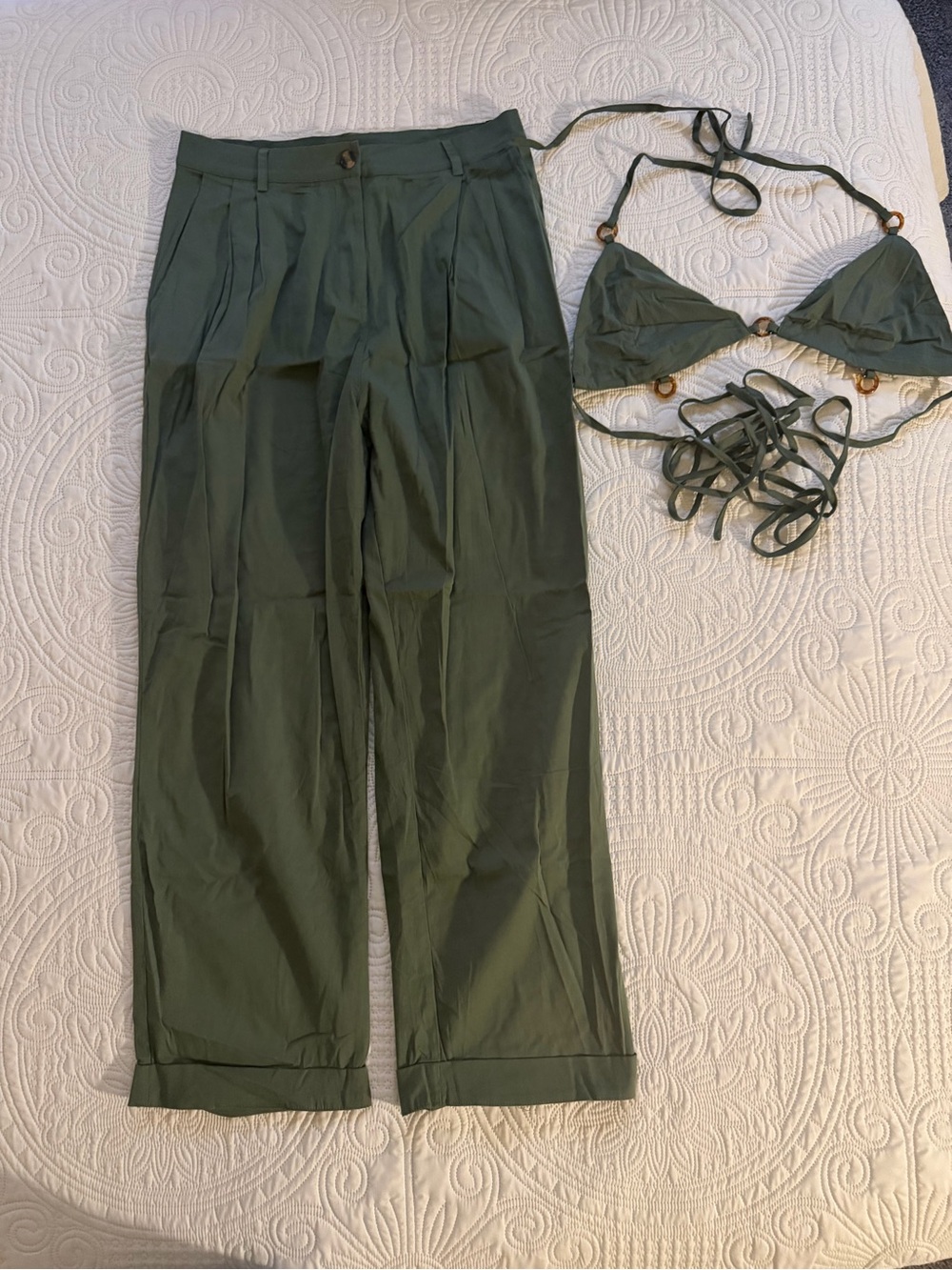 Fashion Nova Olive Green Wide-Leg Pants Set